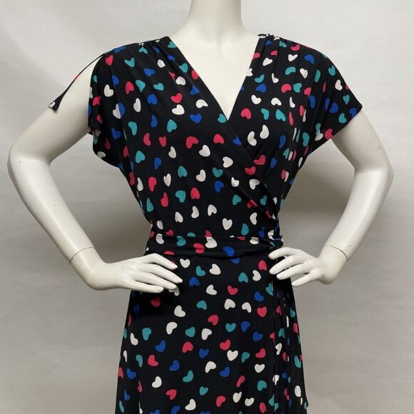 VICKY TIEL Heart LOVE Print Wrap Dress Stretchy L - Picture 7 of 13